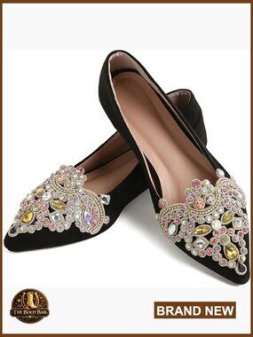 Bling Rhinestone Pointed Flat Shoes Comfort Slip on Low Heel Wedding Ballet